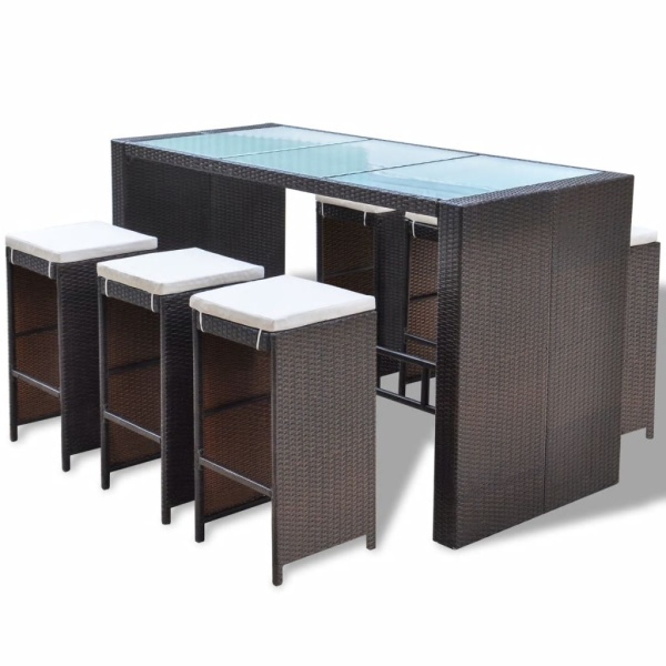 Set Mobilier Bar De Grădină Cu Perne 7 Piese Maro Poliratan 41836